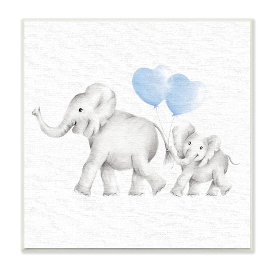 Stupell Industries Elephant Family Blue Balloon Linen Look